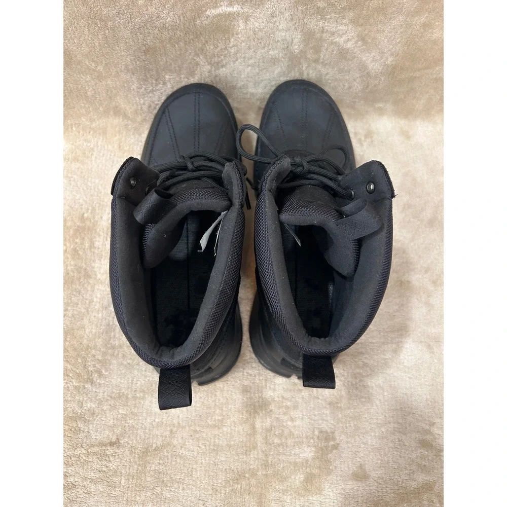 UGG Mens 10 Emmett Duck Boot Black Waterproof Leather Lace Up